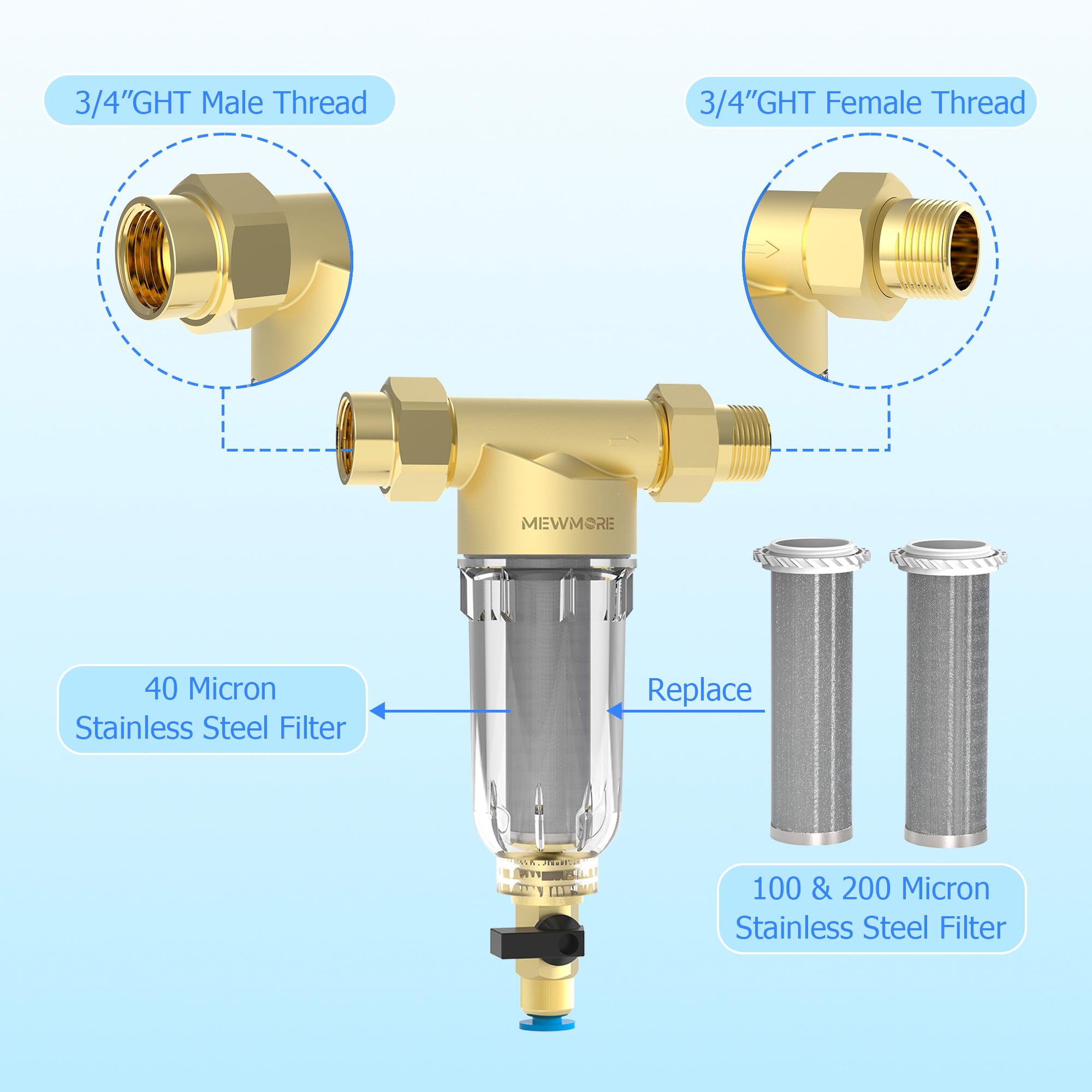 MewMore GFC40 brass valve head supports reliable filtration in tough conditions.