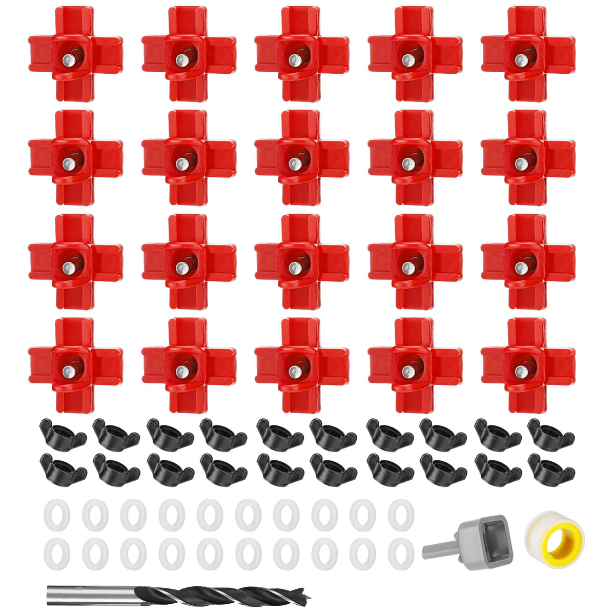 MEWTOGO 20-pack chicken waterer nipples close-up in durable ABS plastic