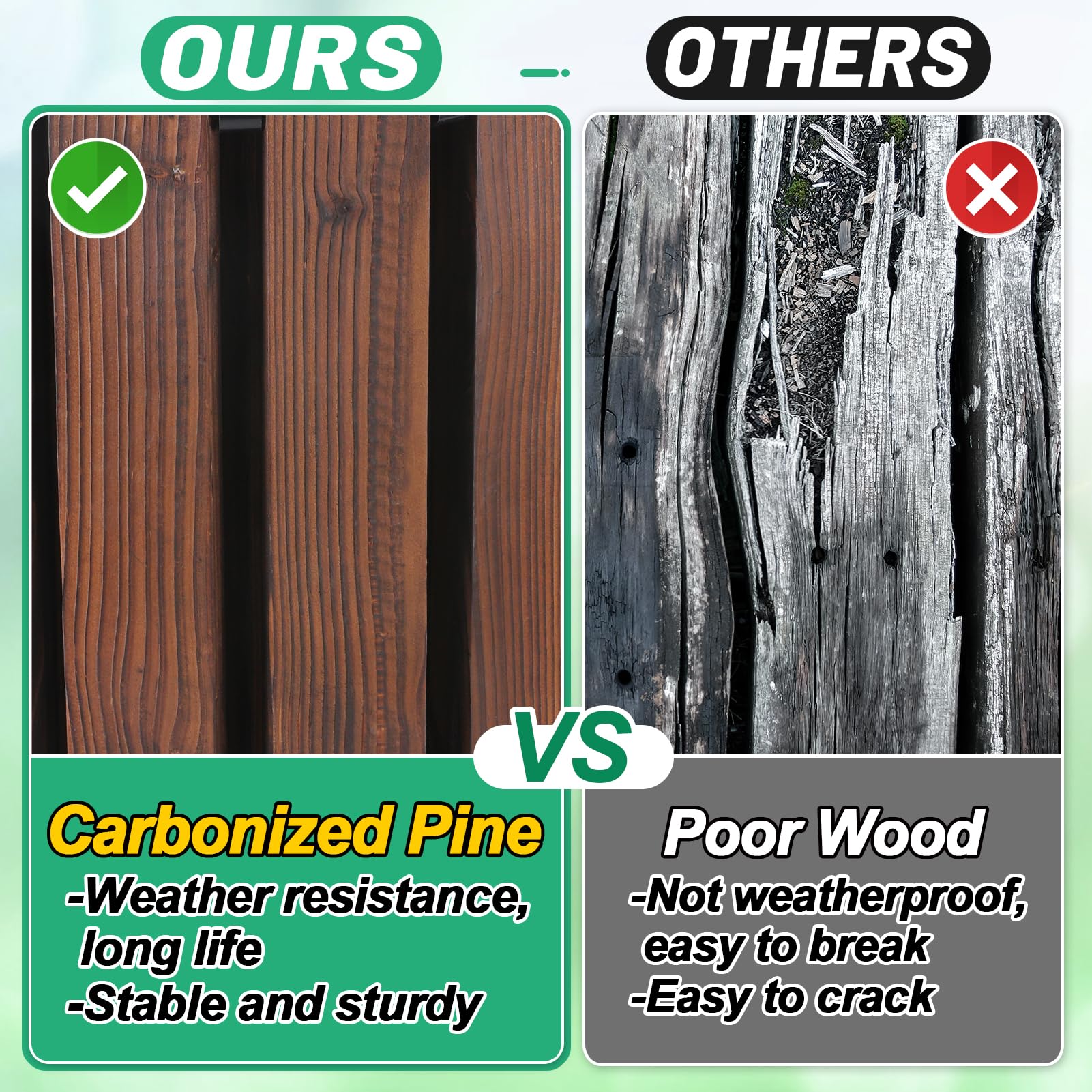 MEWTOGO carbonized pine pathway showing weather resistance for year-round use