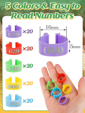 Mewtogo rings in yellow, blue, purple, red, and green for easy breed separation.