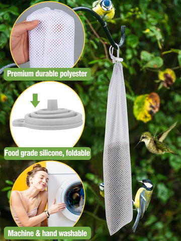 MEWTOGO outdoor finch feeder hung on a branch attracting birds