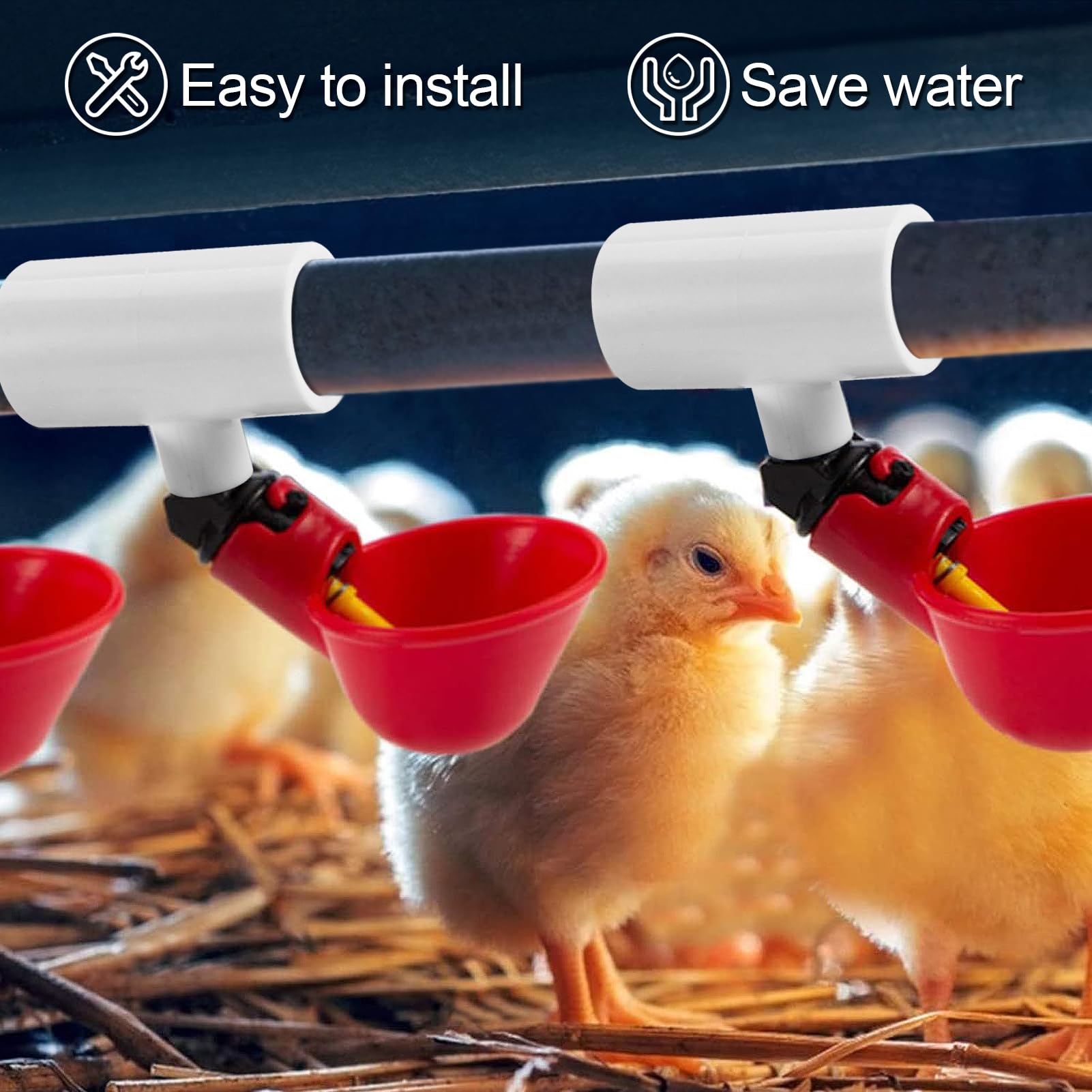 MEWTOGO threaded design minimizes leaks for poultry water systems.