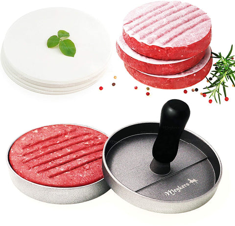 Meykers burger press with detachable handle for easy storage and transport