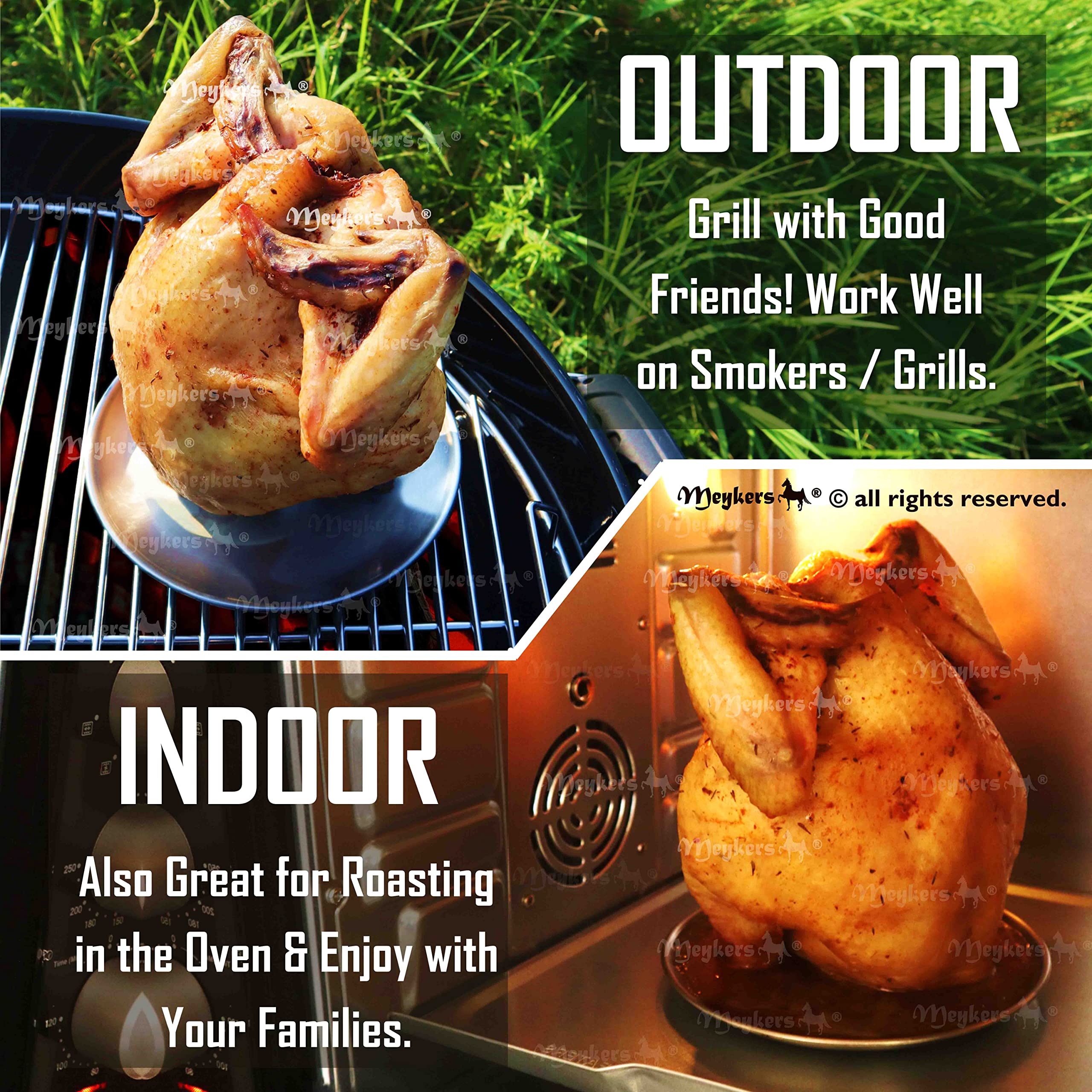 Meykers secures chicken in vertical position to prevent tilting