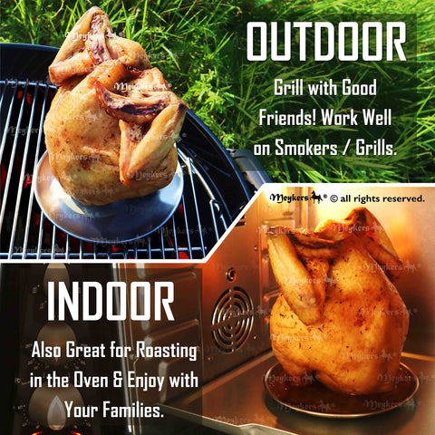 Meykers secures chicken in vertical position to prevent tilting