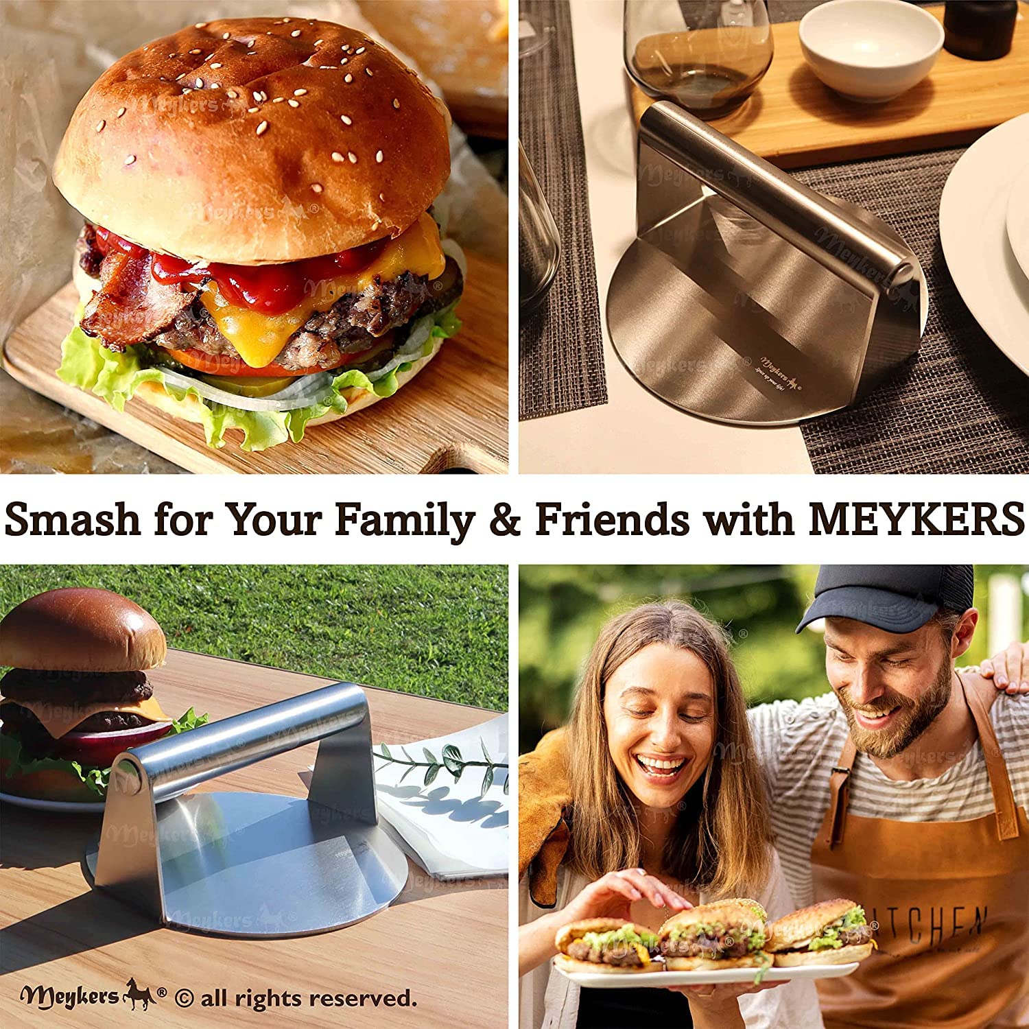 Meykers Smash Burger Press dishwasher-safe and rust-proof for easy cleaning.