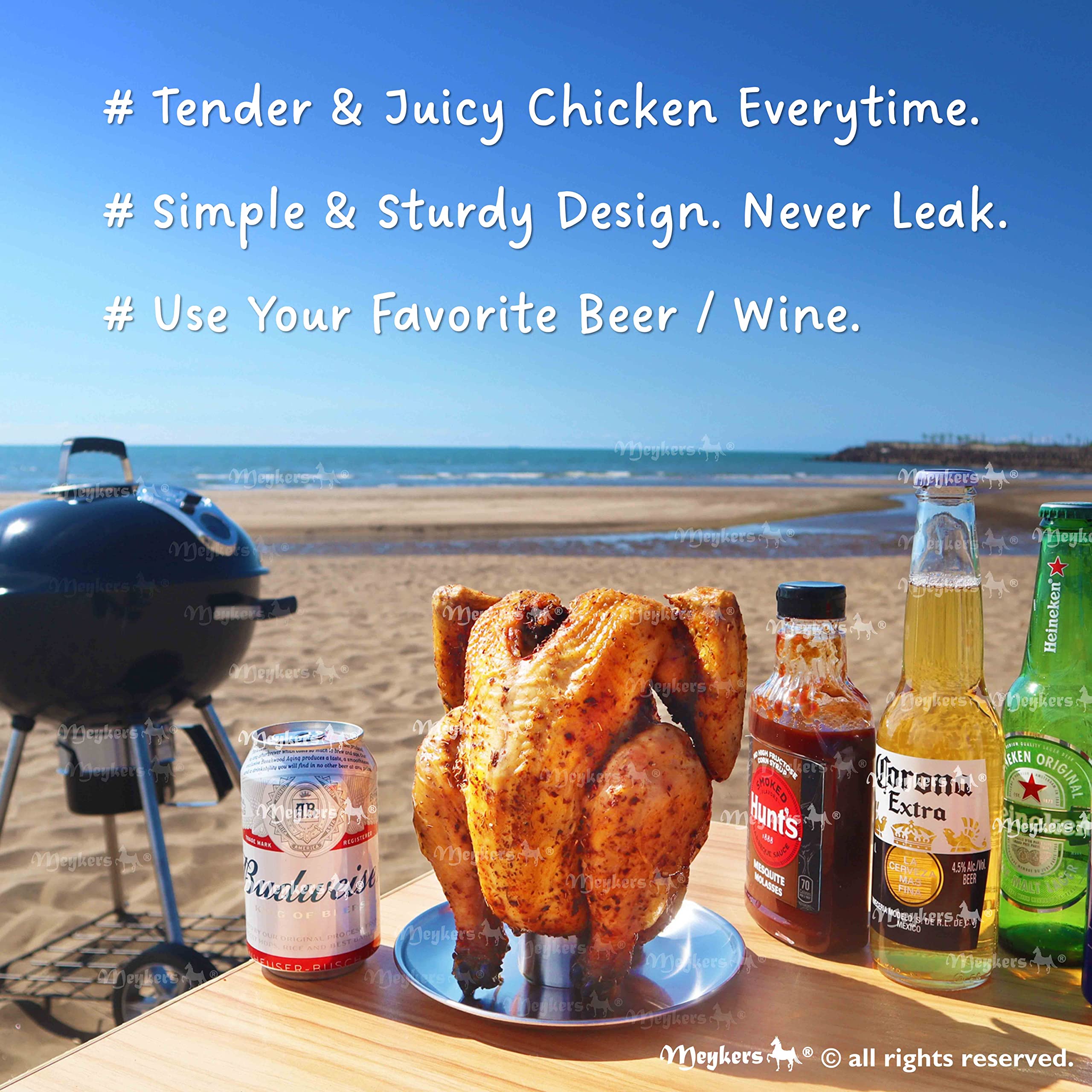 Meykers stainless steel chicken stand offers sturdy, leak-free support