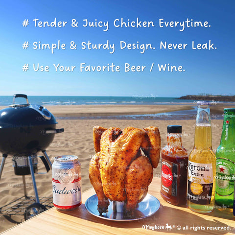 Meykers stainless steel chicken stand offers sturdy, leak-free support