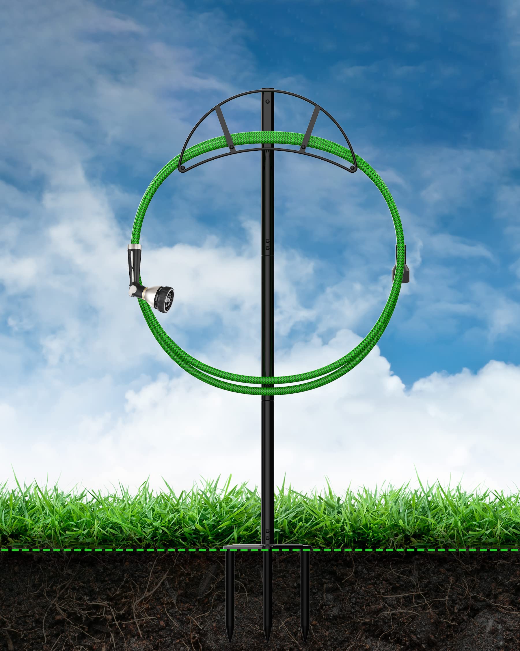 Meykwod hose stand keeps your yard organized and hoses protected from dirt.