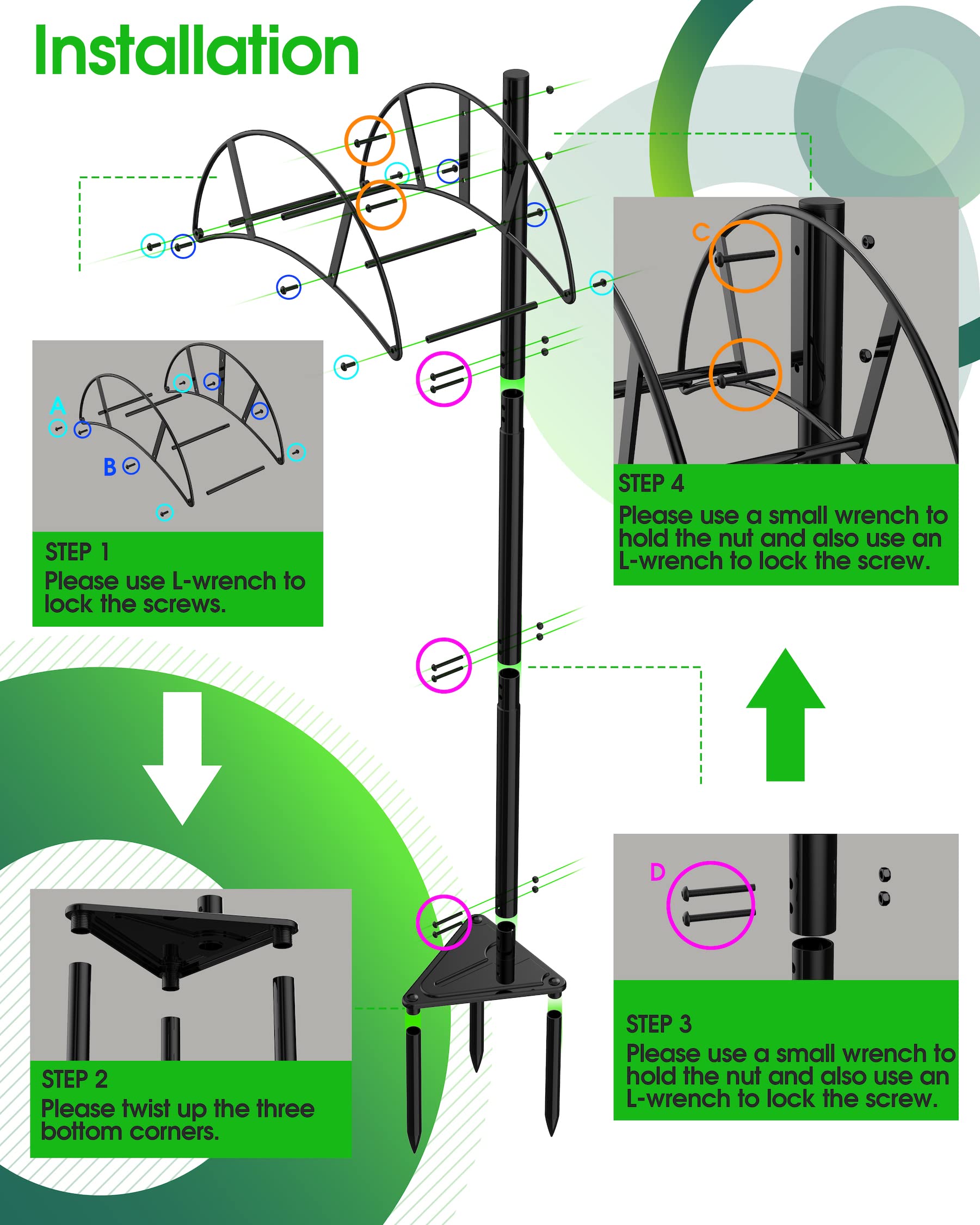 Meykwod hose stand triangular base adds stability and even load distribution.