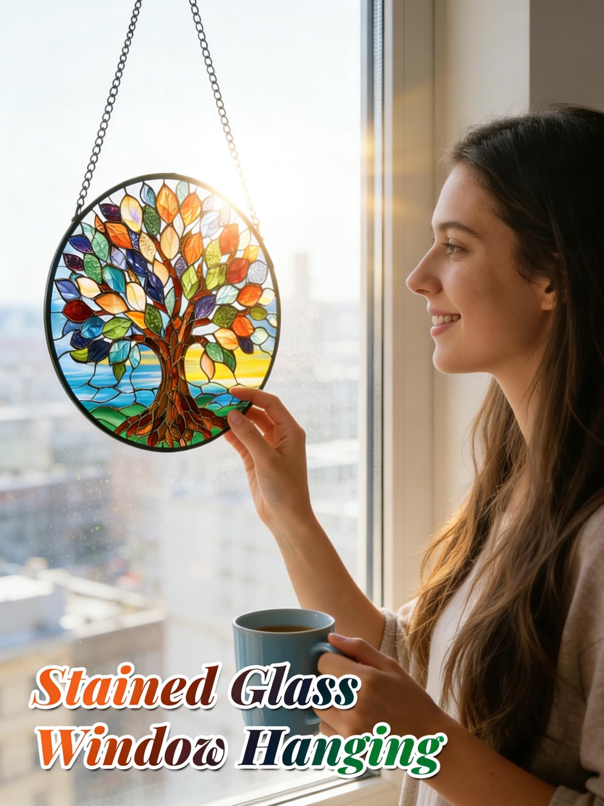 Meyocky colorful window suncatcher tree of life adds warm, inviting hues.