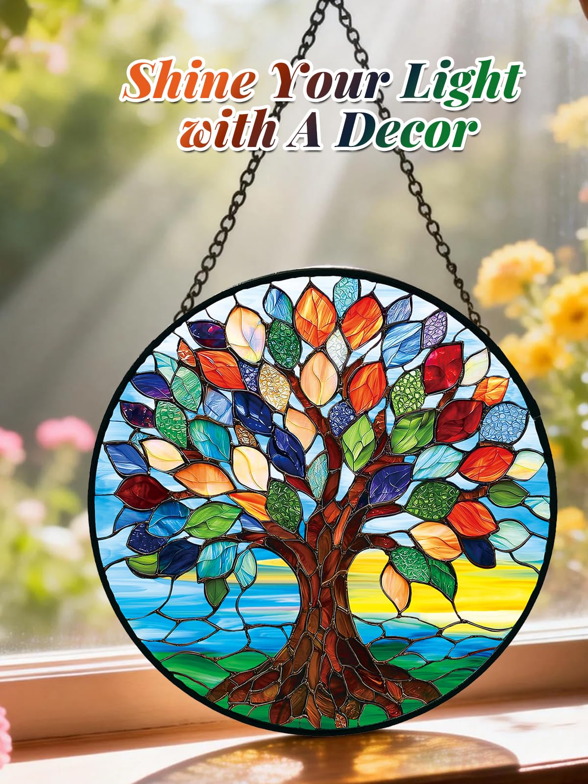 Meyocky tree of life suncatcher enhances outdoor and garden decor.