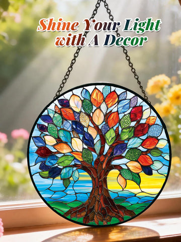 Meyocky tree of life suncatcher enhances outdoor and garden decor.