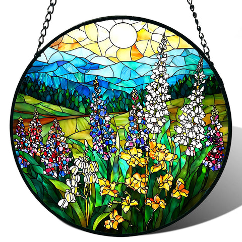 Meyocky wildflowers stained glass suncatcher brightens windows with vibrant color.