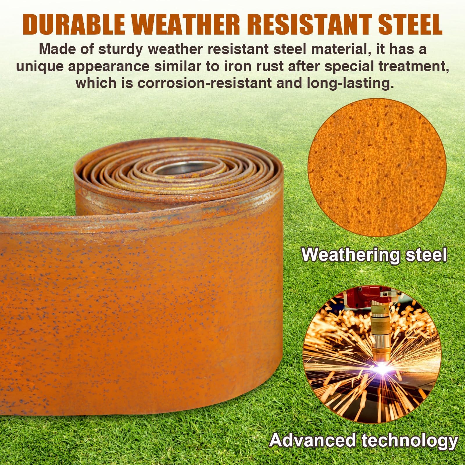 Meyoppm rusted border is durable for outdoor garden use.