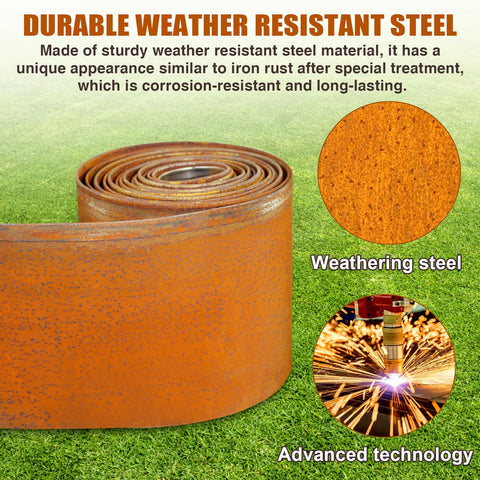 Meyoppm rusted border is durable for outdoor garden use.