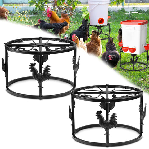 MeyRolizn 2pc metal stand with chicken feeder base, elevating waterer for easy reach