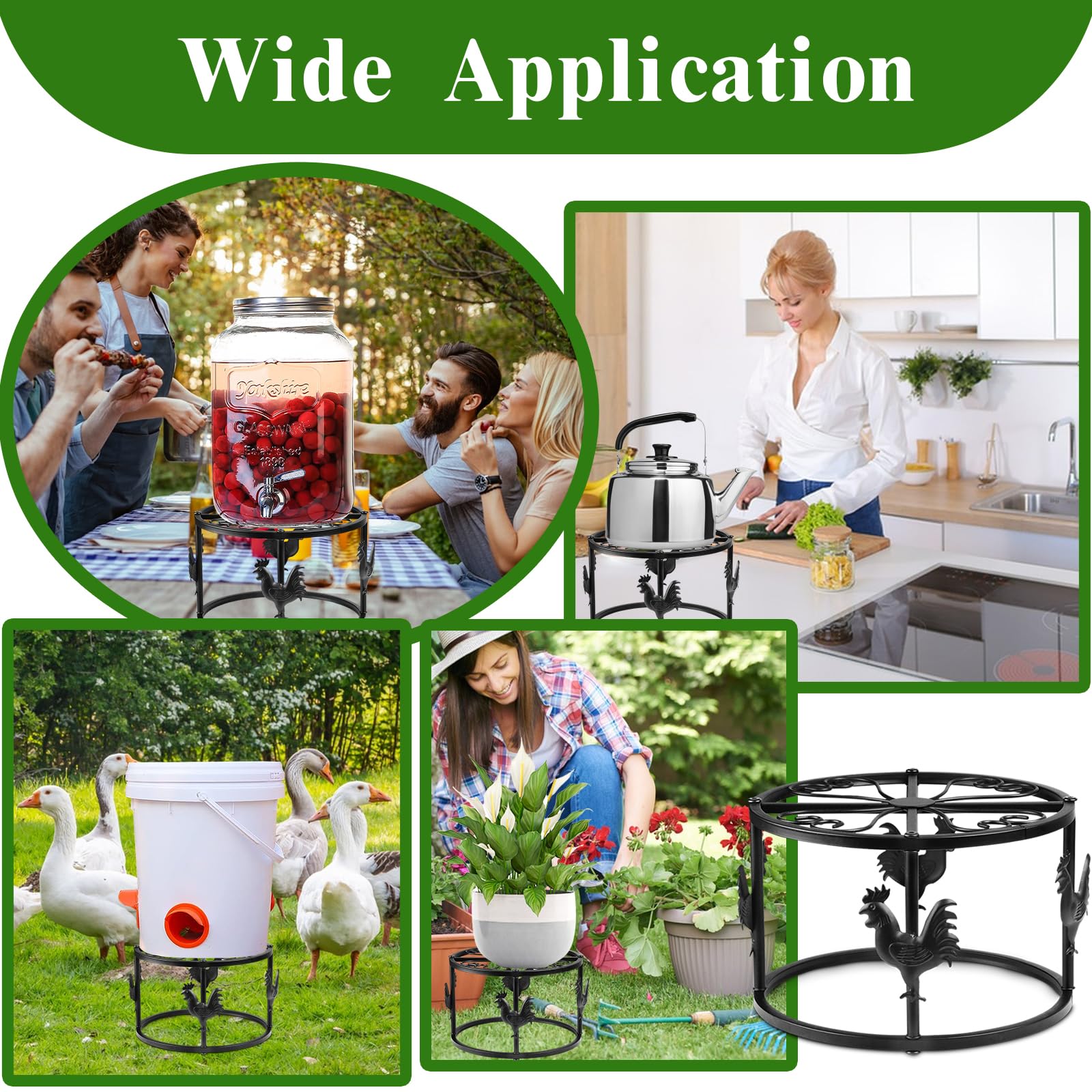 MeyRolizn black coated iron stand features stable round base for outdoor use