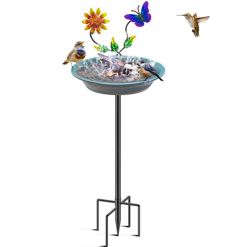 MeyRolizn bird bath blue with 5-prong base attracts garden birds