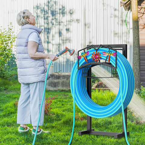 Outdoor-ready MeyRolizn hose holder helps keep hoses tidy and ready