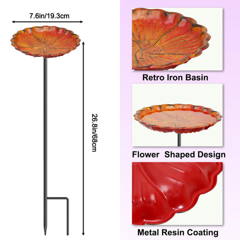 MeyRolizn metal flower birdbath features a purple-orange finish for vibrant outdoor decor.
