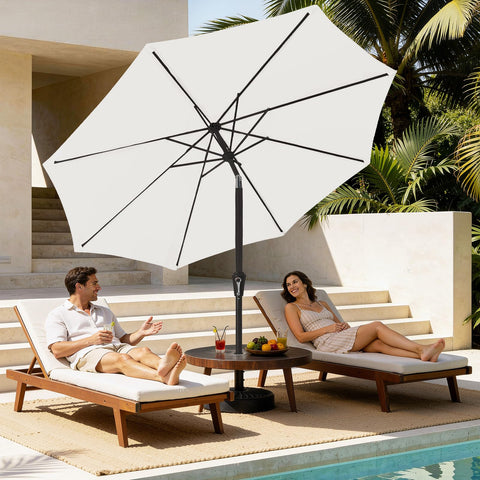 MEWAY umbrella showing eight ribs for stable shade on decks and pool areas.
