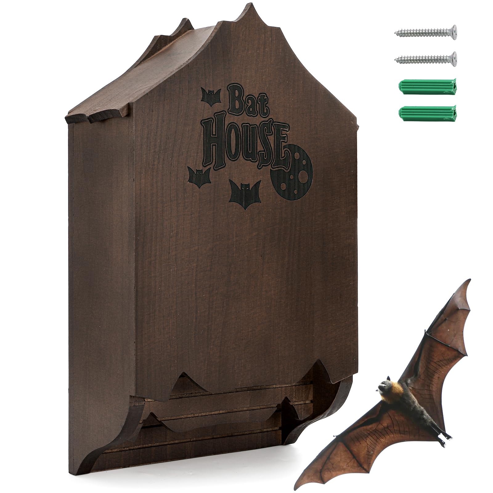 Mezchi bat house front view with spacious dual chambers for roosting.