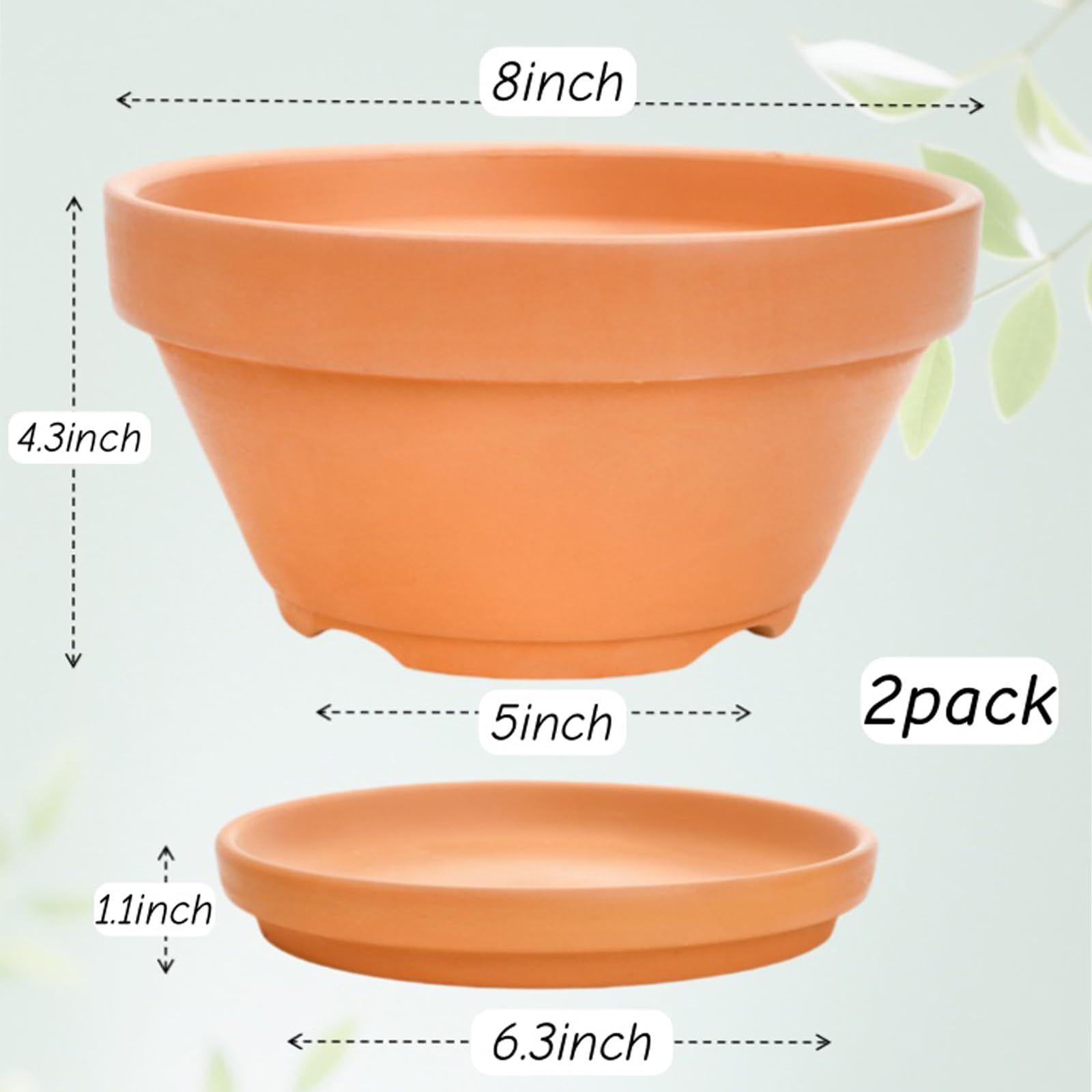 Mezchi pair of terracotta pots with matching saucers for outdoor flowers.