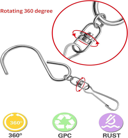 MFDSJ dual swivel hook detail illustrates 360 rotation for flexible placement