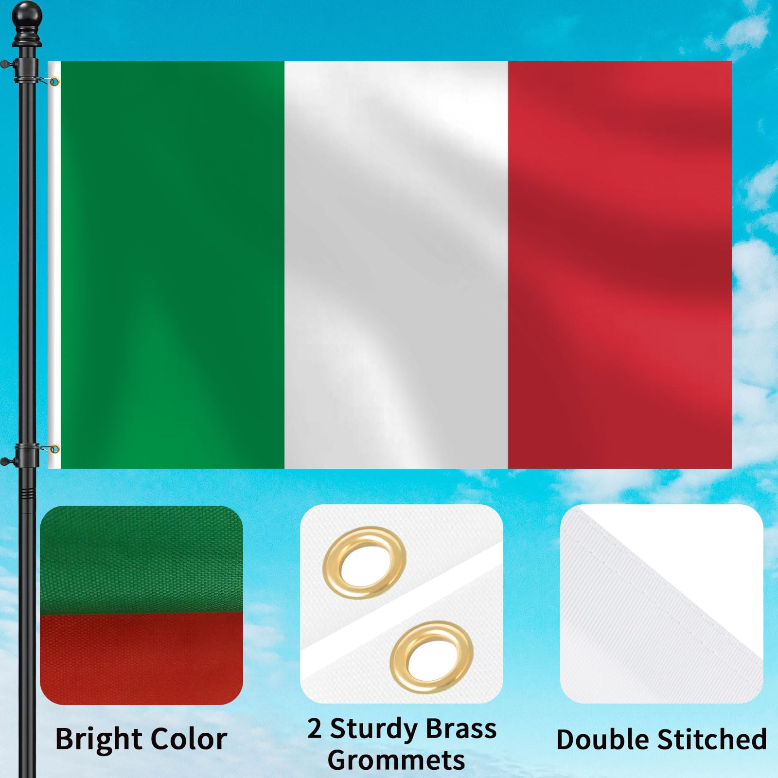 mflagperft Italy flag 3x5 with brass grommets for secure mounting
