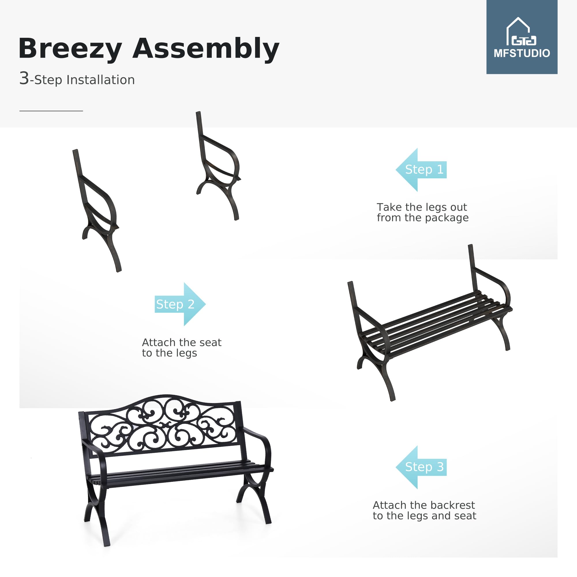 MFSTUDIO decorative bench backrest doubles as a focal point in yard