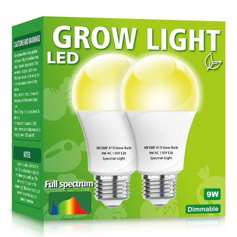 mfxmf A19 grow light bulb full spectrum 9W brightens indoor plants for steady growth.