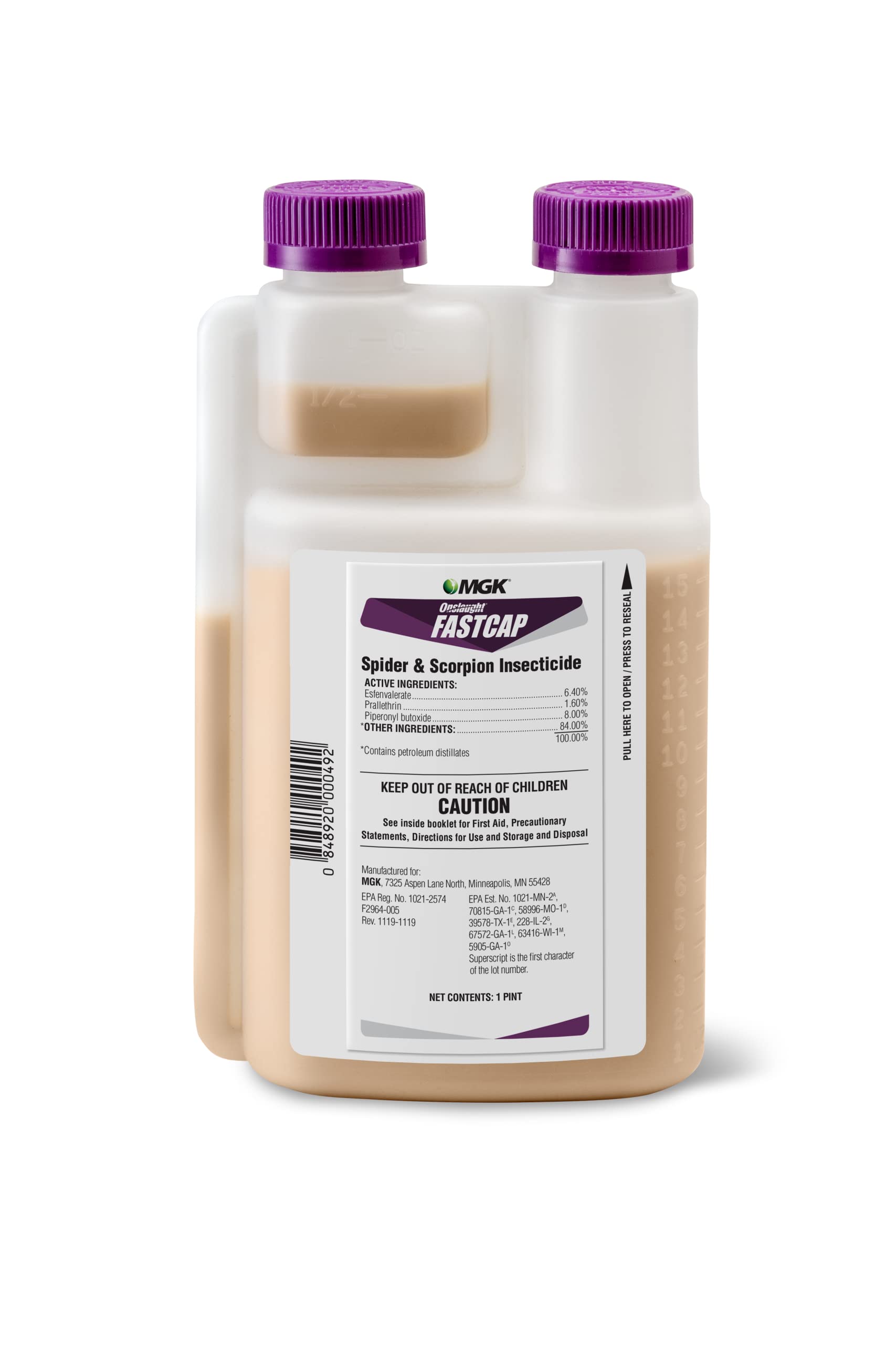 MGK Onslaught FastCap spider-scorpion bottle shown for quick indoor-outdoor pest protection