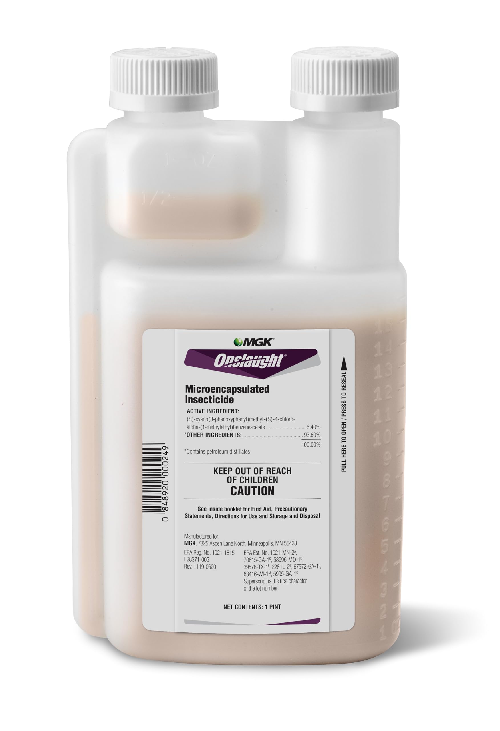 MGK Onslaught bottle for versatile pest control around homes and yards.