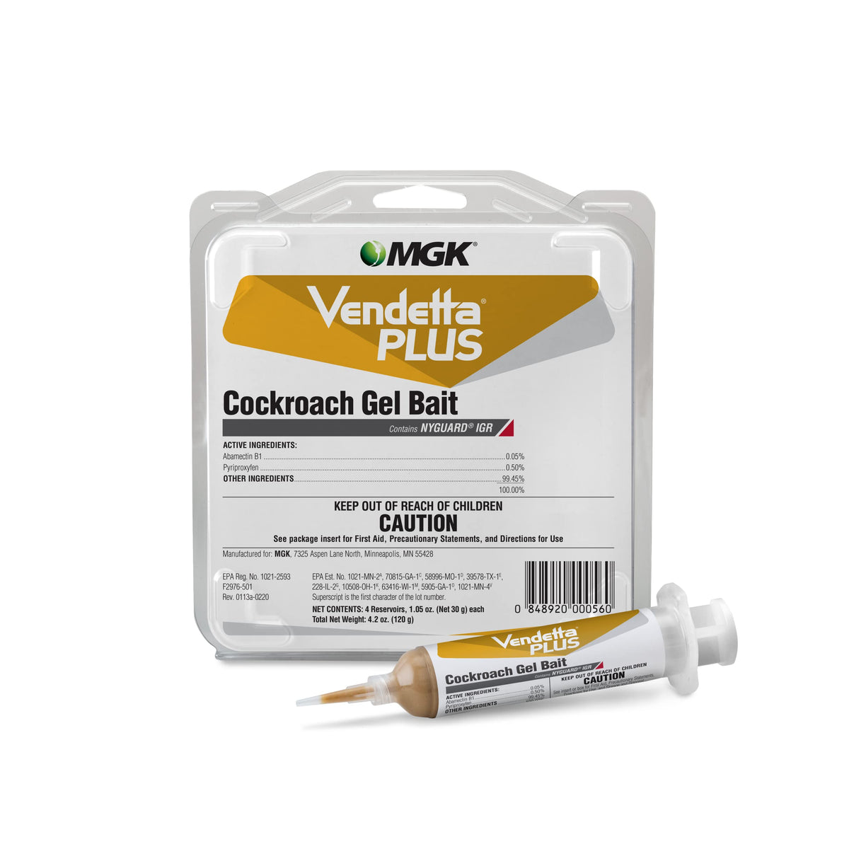 MGK Vendetta Plus gel box front view for quick pest control.