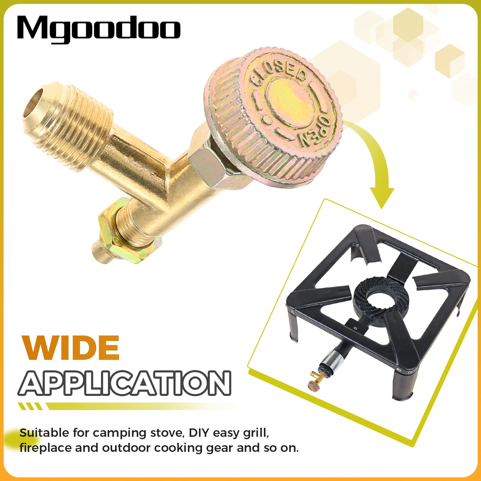 Mgoodoo valve kit components arranged for camping and grilling use