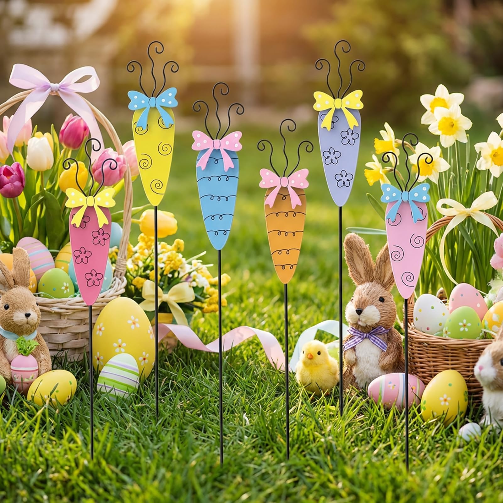 MGSYPHOME carrot-stake with floral pattern enhances flower beds with spring color