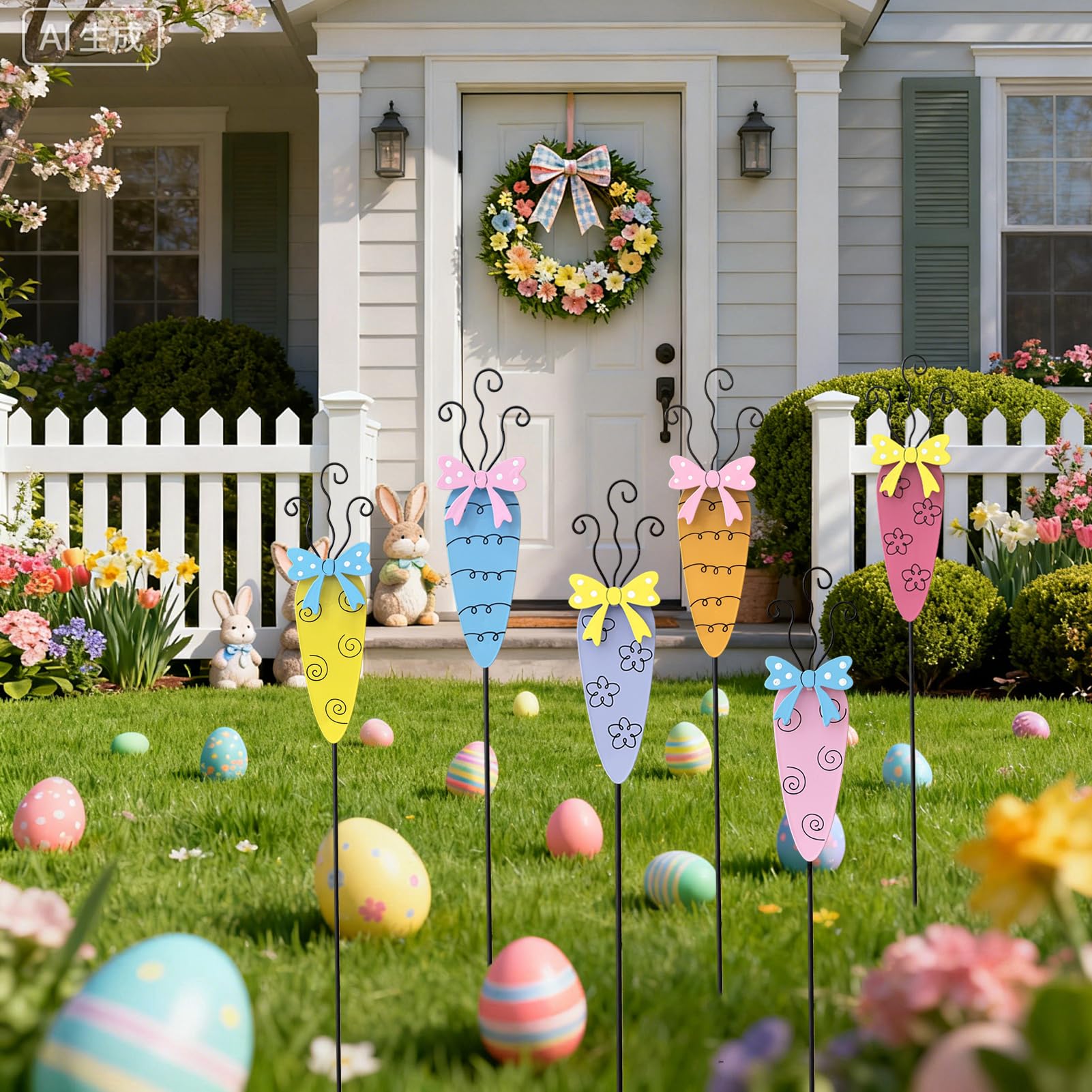 MGSYPHOME carrot flower stakes brighten front porch with seasonal cheer