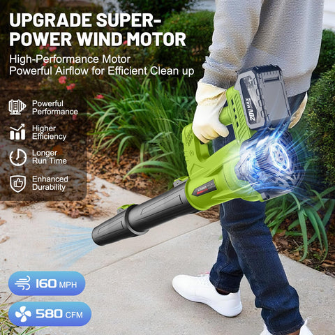 MGYM 580CFM turbo wind power blasts leaves efficiently