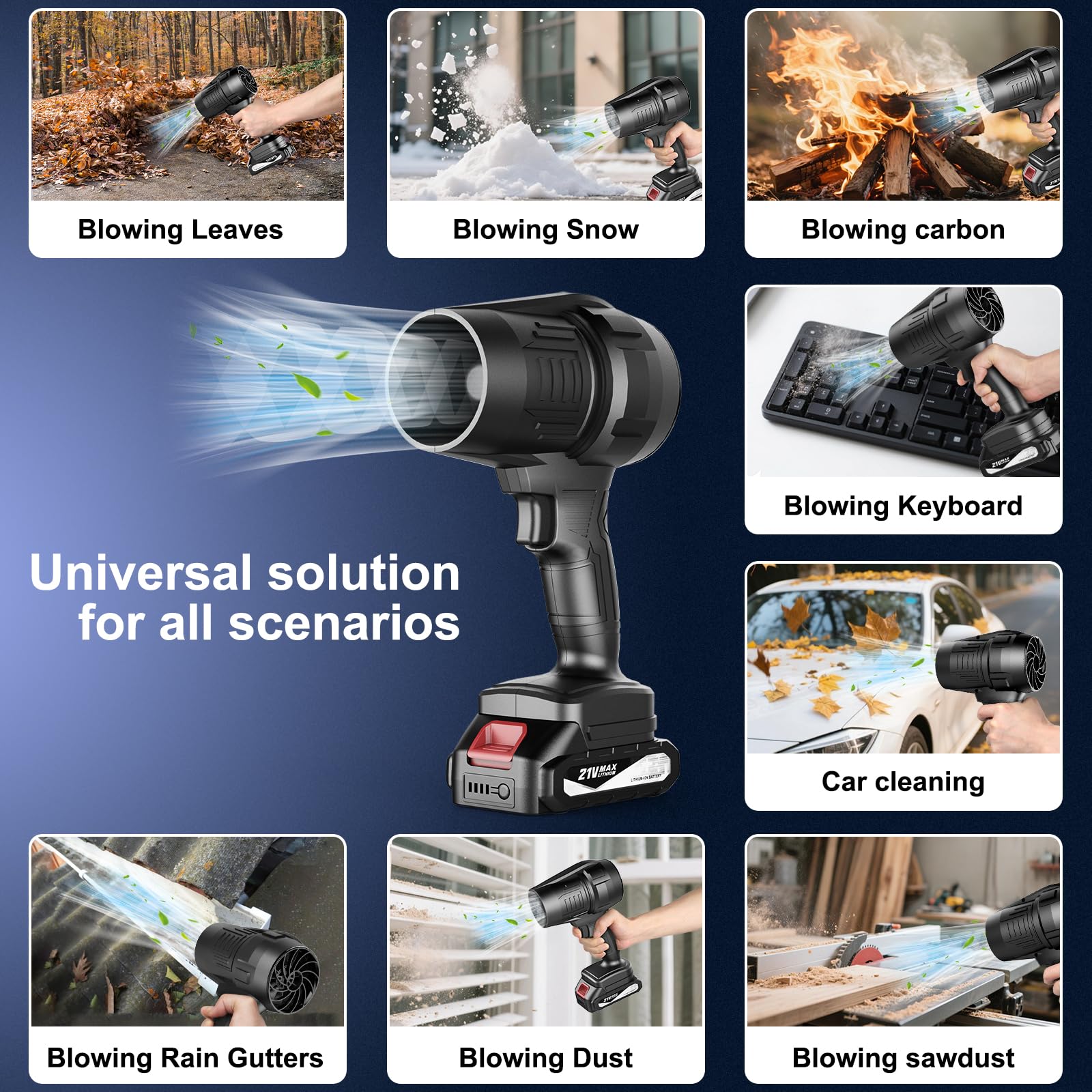 MGYM cordless blower used for keyboard dust and debris removal.