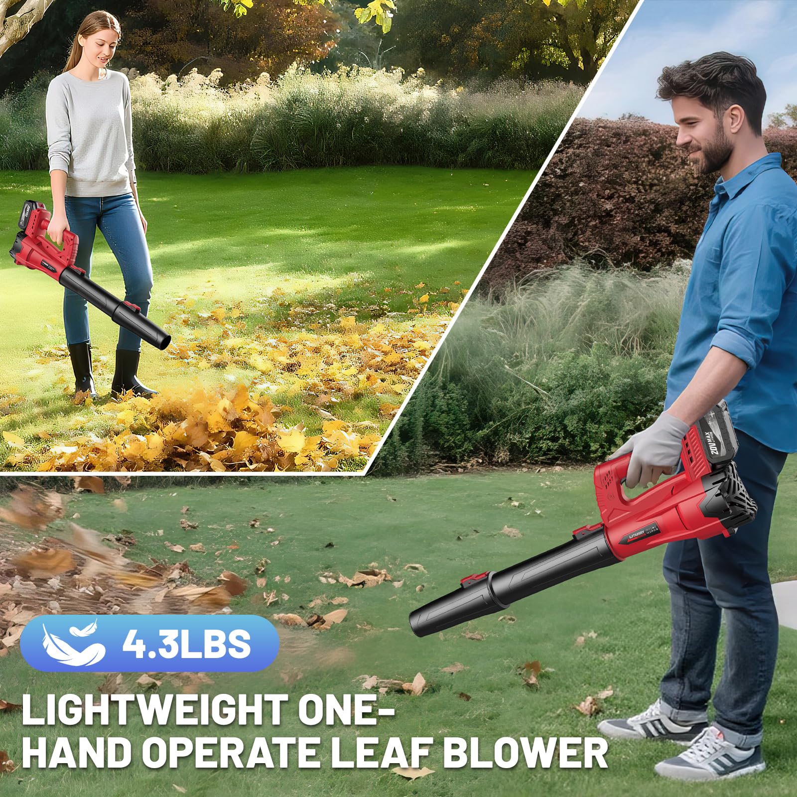 MGYM cordless blower lightweight design reduces fatigue during use.