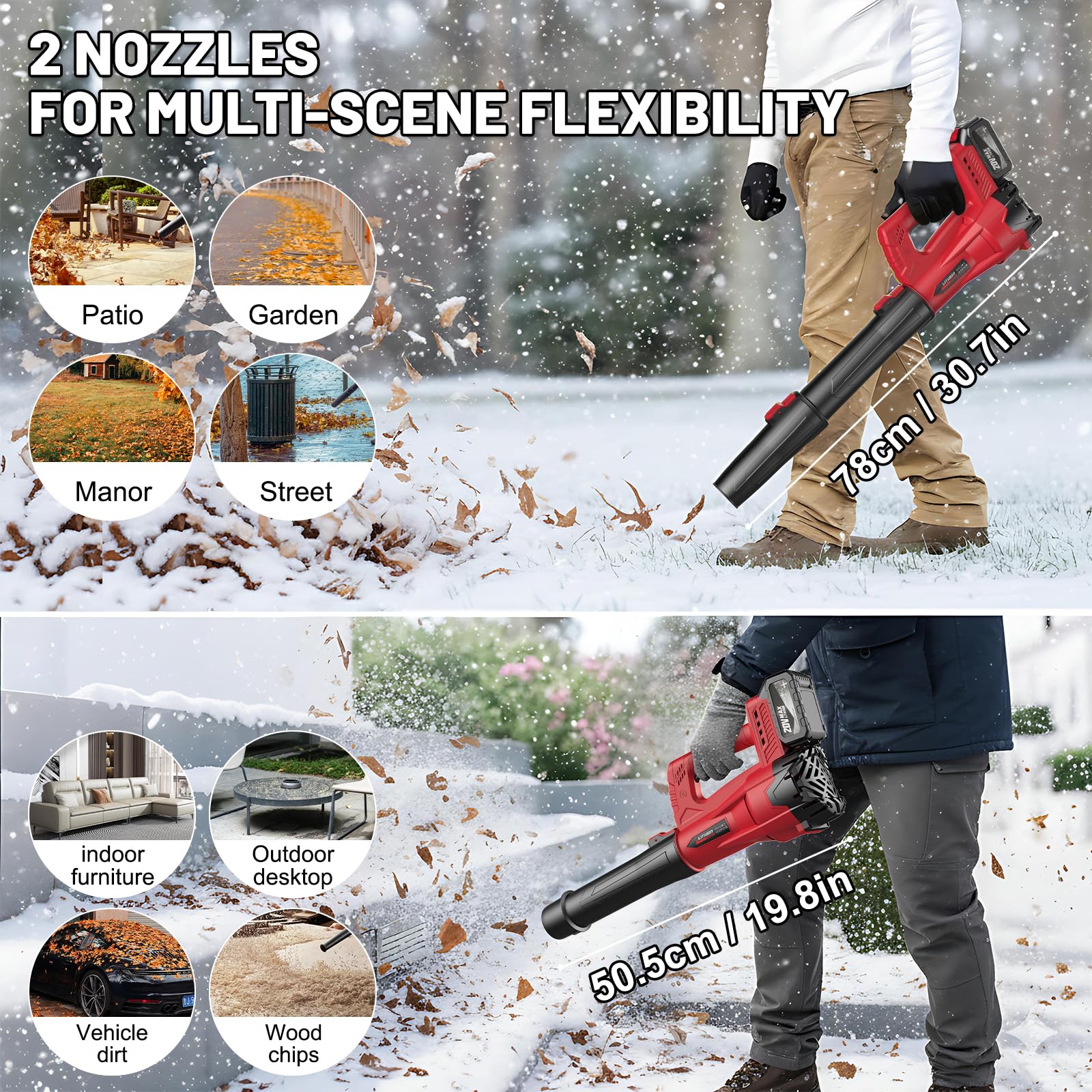 MGYM cordless blower turbo wind power in action clearing leaves.