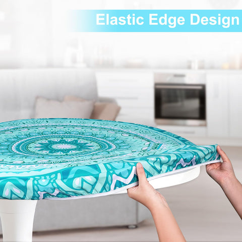 MHJY round tablecloth with elegant patterns and bright colors enhances dining ambiance.
