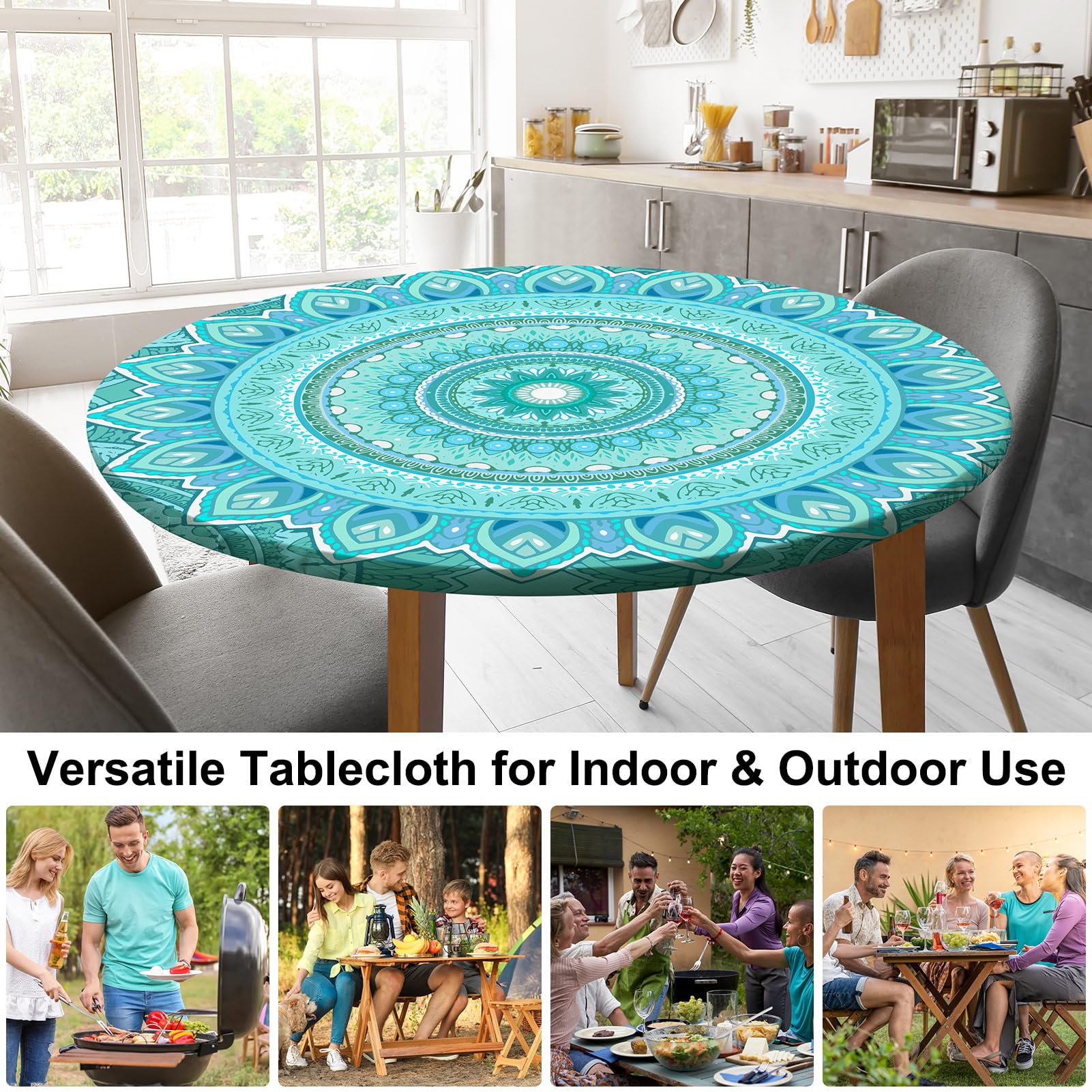 MHJY round tablecloth suitable for indoor and outdoor use, ideal for picnics, parties, and camping.