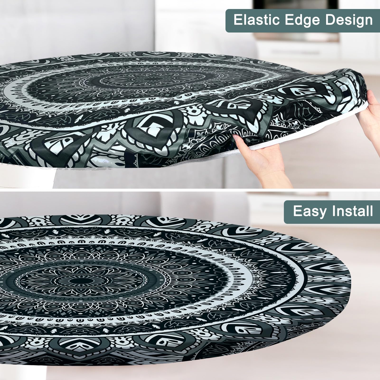 MHJY round tablecloth resists stains and wipes clean after use.
