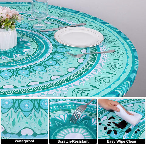 MHJY waterproof round tablecloth with durable fabric protects against spills and easy wipe-clean.