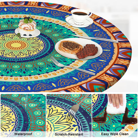 MHJY waterproof round tablecloth protects from spills and stains with wipe-clean ease.