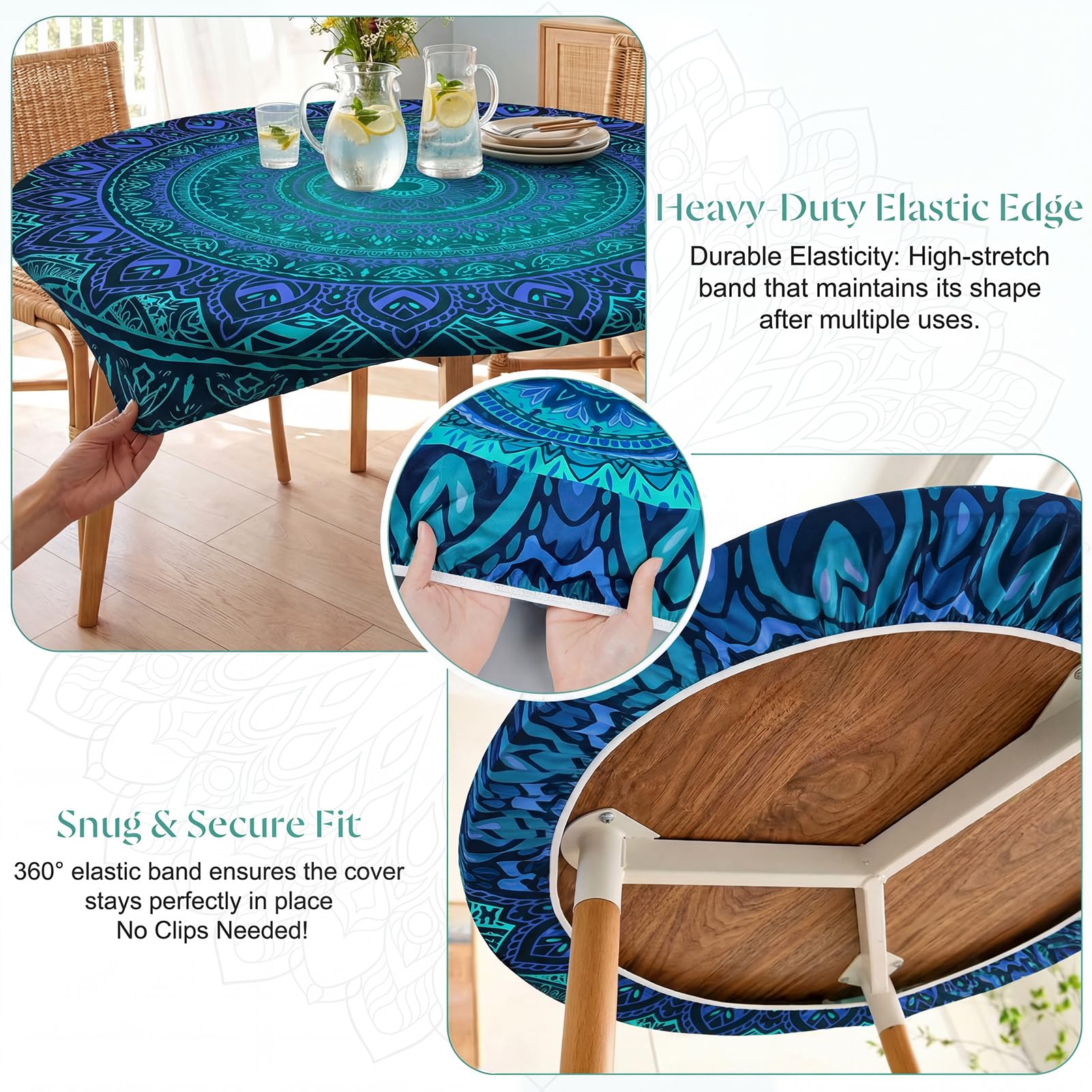 MHJY waterproof round tablecloth wipes clean after outdoor spills.