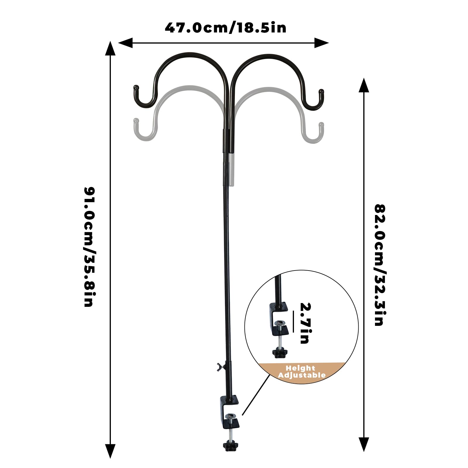 MHLLGN rail clamp attachment keeps the hook securely fixed to a railing.