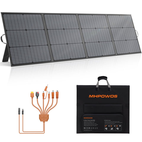 MHPOWOS 220W foldable panel folded for transport and storage.